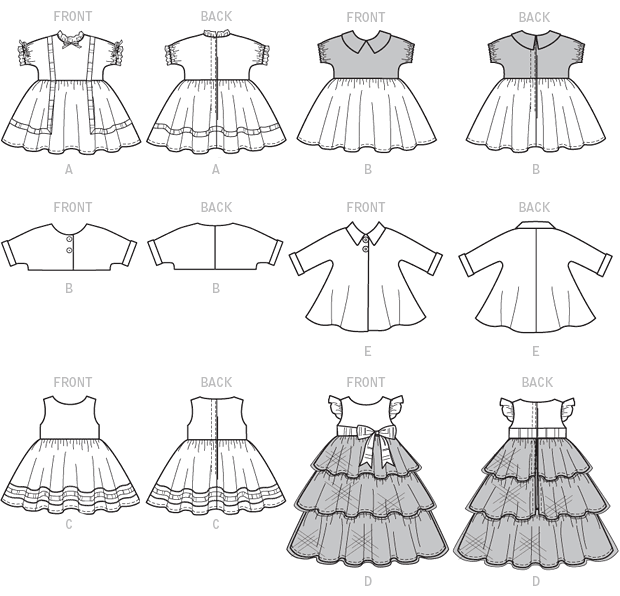 Patron Butterick n°6265 - Tenues rétro pour poupée de 46 cm
