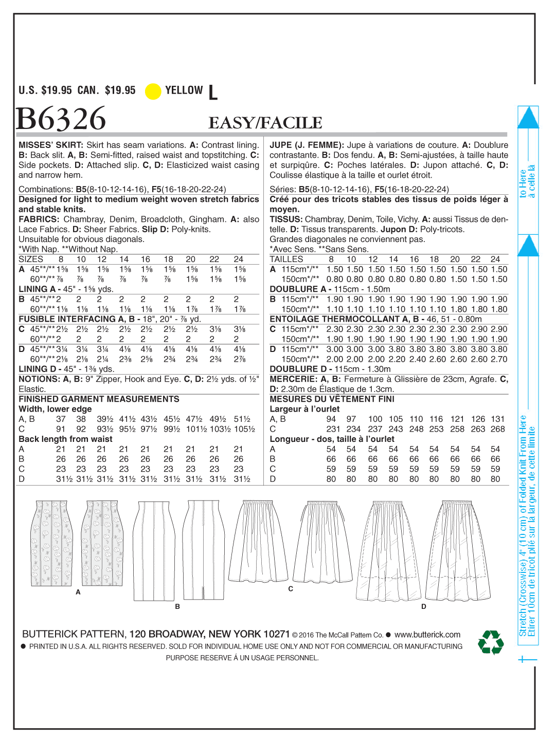 Patron Butterick n°6326 - Jupe élégante et polyvalente