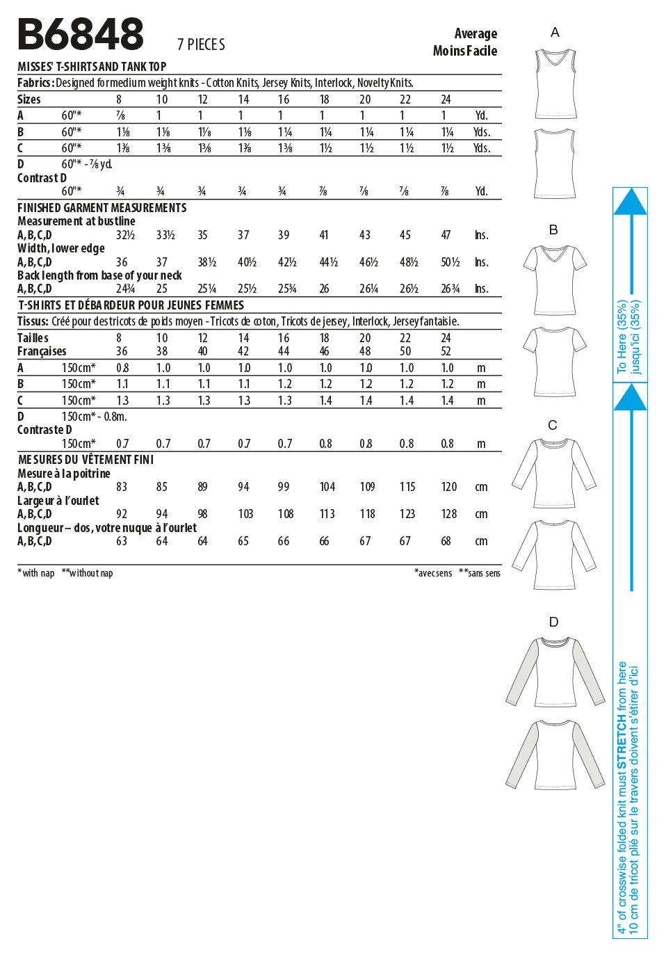 Patron Butterick n°6848 - T-shirt et débardeur ajustés