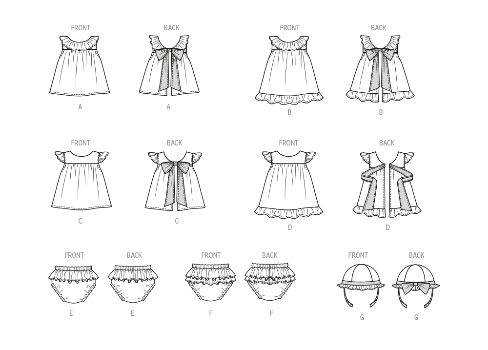 Patron Butterick n°6935 – Ensemble haut, culotte et chapeau pour bébé