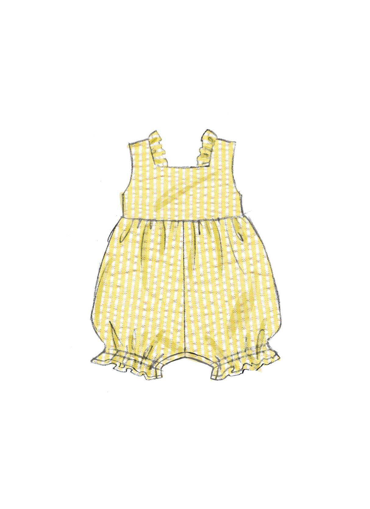 Patron Butterick n°6950 - Ensemble pour bébés : barboteuse, robe, bloomer et bandeau