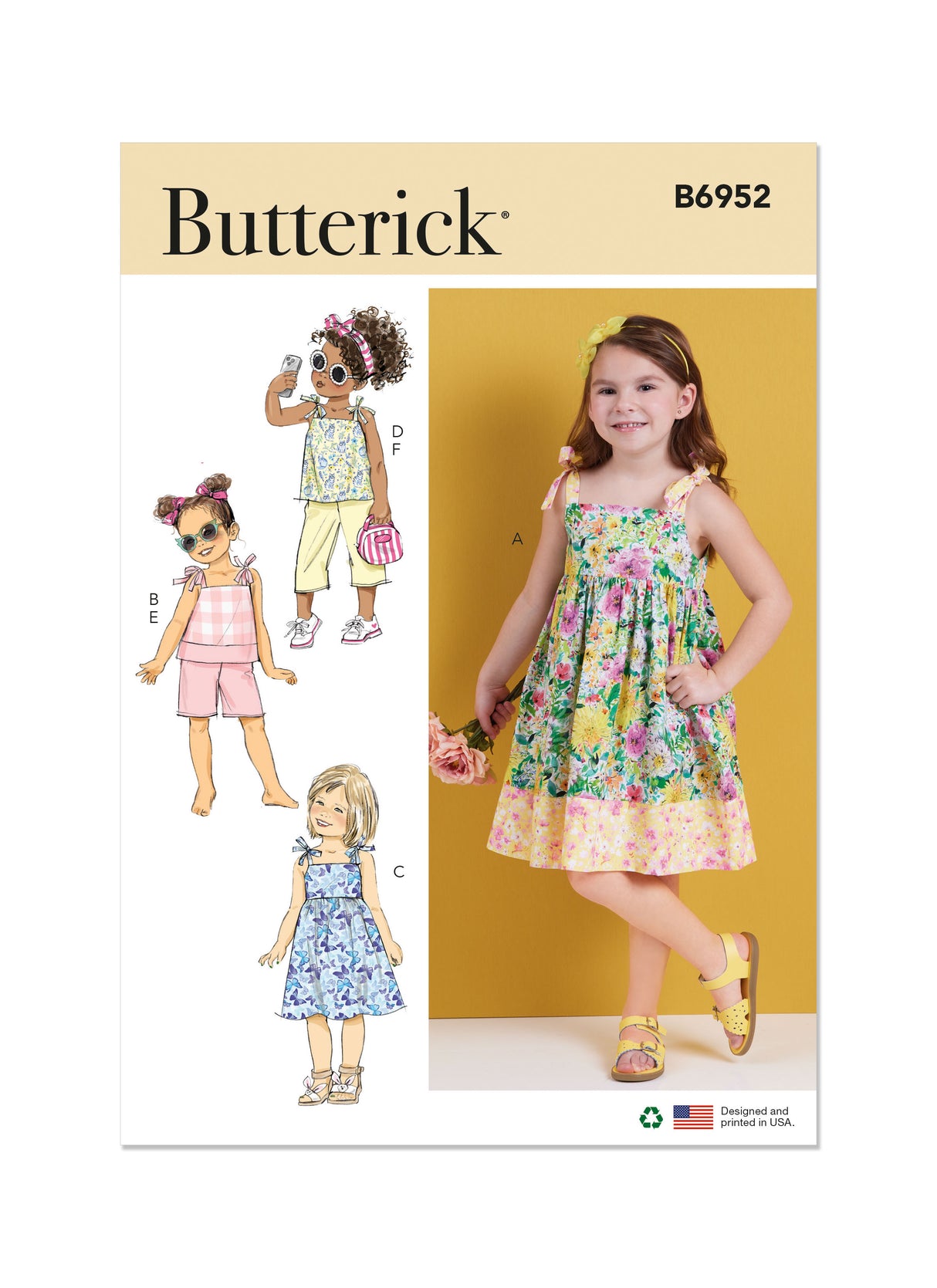 Patron Butterick n°6952 - Ensemble pour enfants : robes, hauts, shorts et pantalons