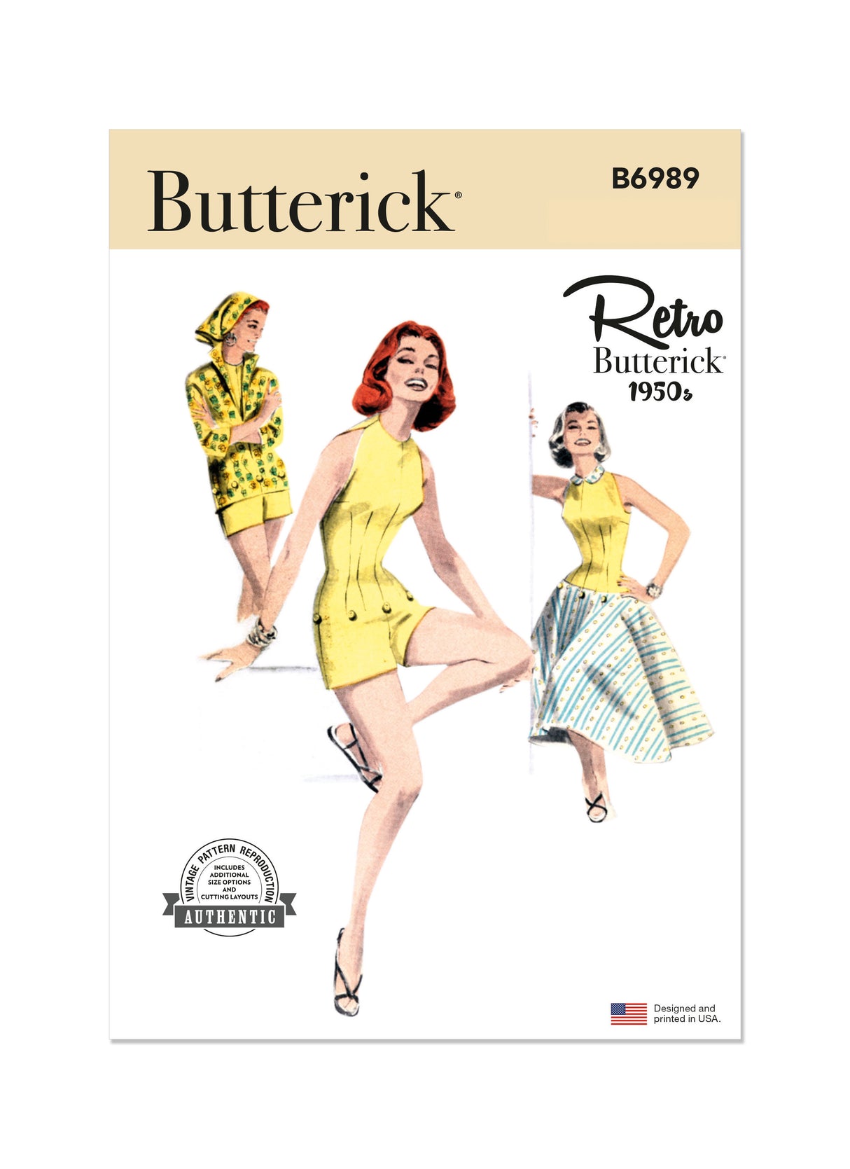 Patron Butterick n°6989 - Combishort, chemisier et jupe vintage des années 1950