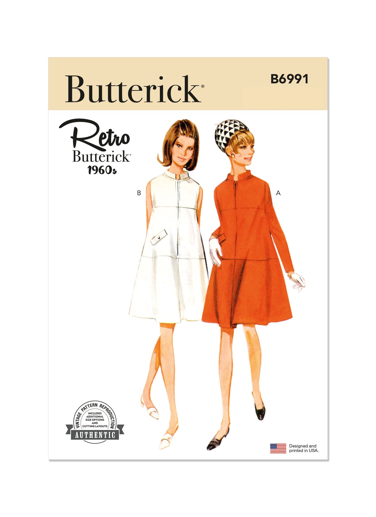 Patron Butterick n°6991 - Robe trapèze vintage des années 1960
