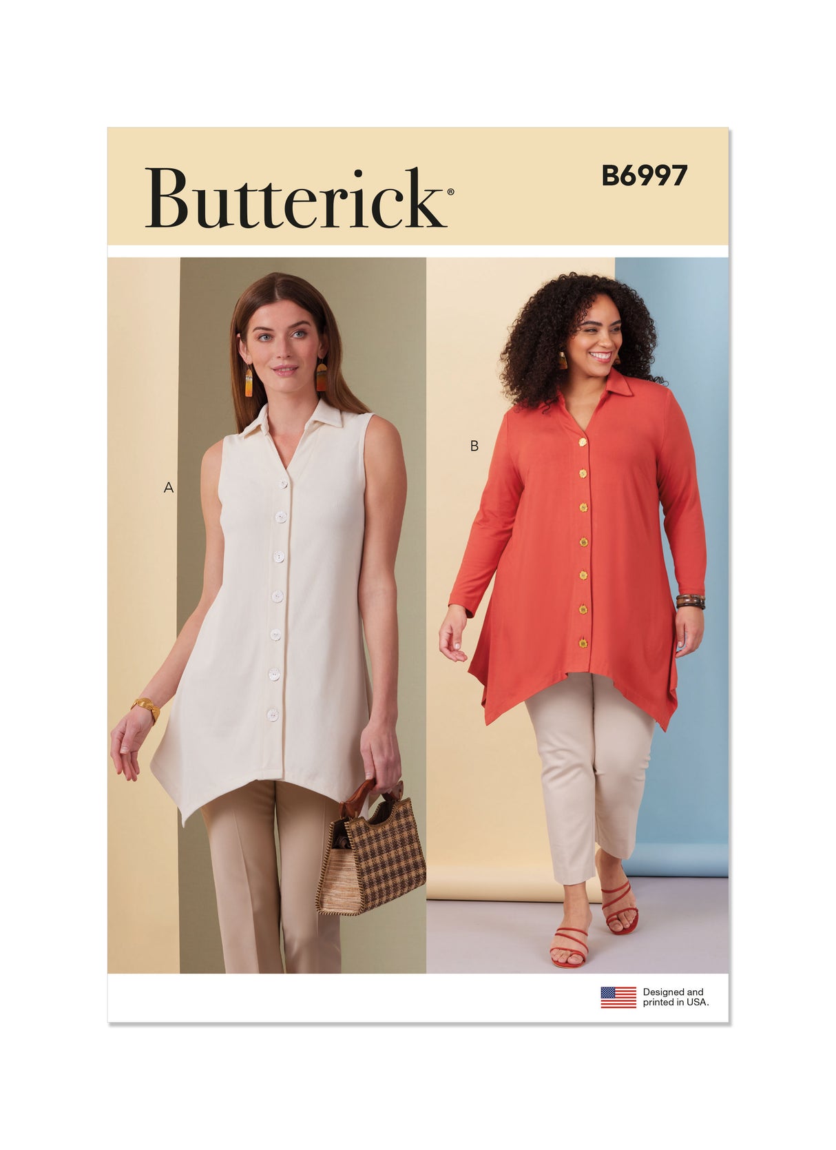 Patron Butterick n°6997 - Haut moulant en maille avec col et fermeture boutonnée
