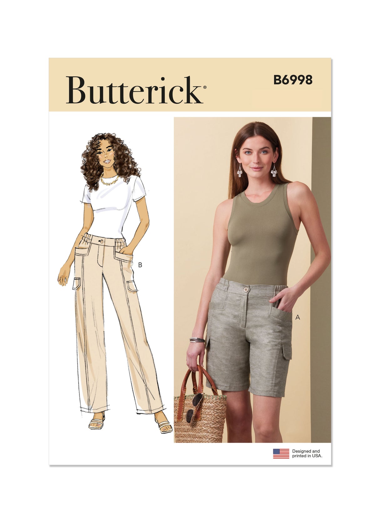 Patron Butterick n°6998 - Short ou pantalon semi-ajusté avec taille partiellement élastiquée