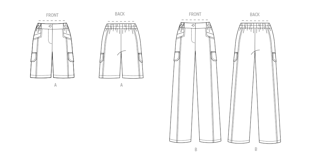 Patron Butterick n°6998 - Short ou pantalon semi-ajusté avec taille partiellement élastiquée