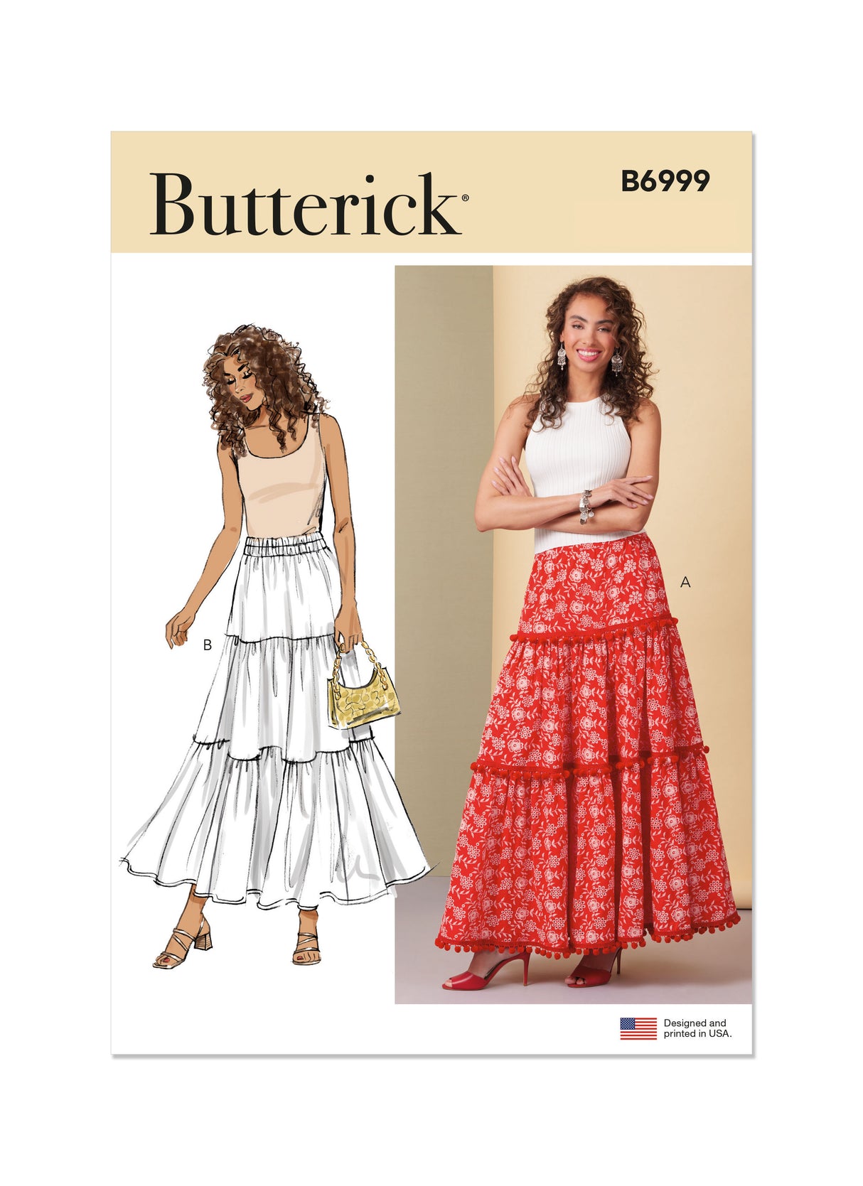 Patron Butterick n°6999 - Jupe ample à volants avec ceinture élastique