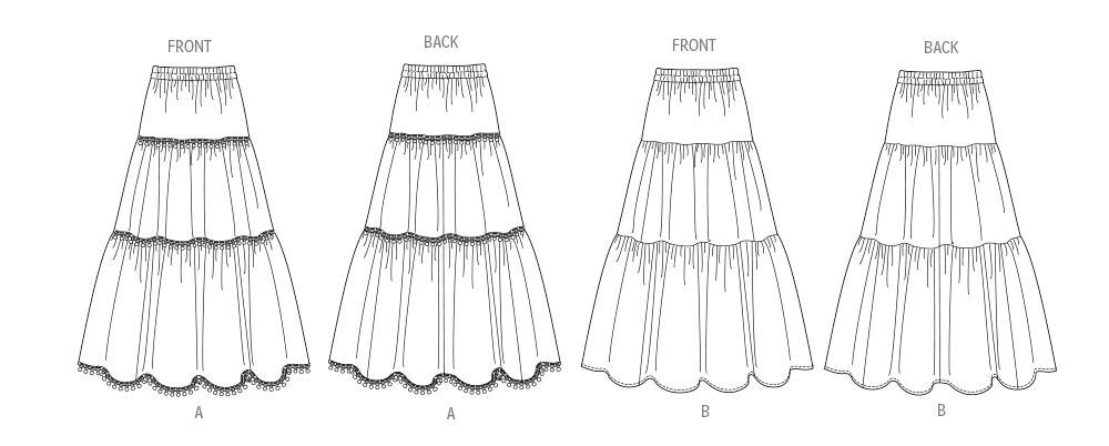 Patron Butterick n°6999 - Jupe ample à volants avec ceinture élastique