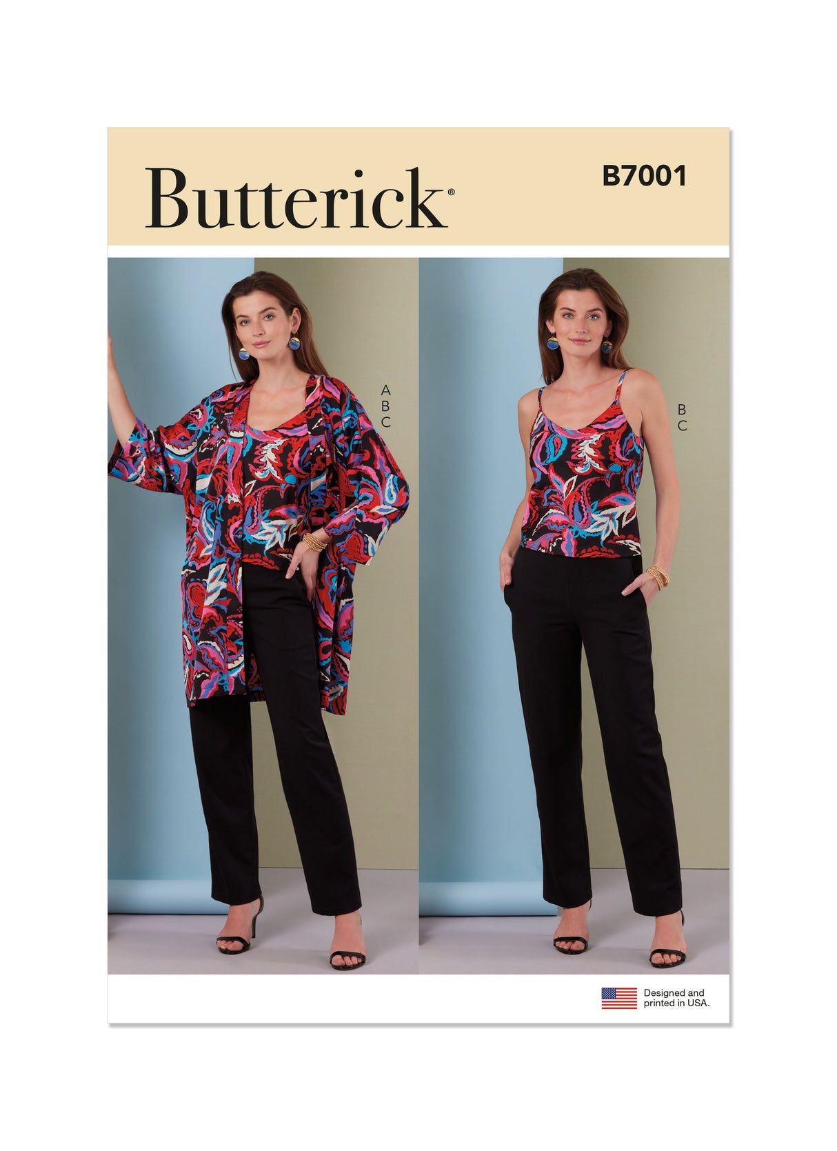 Patron Butterick n°7001 - Ensemble veste ample, caraco en biais et pantalon ajusté