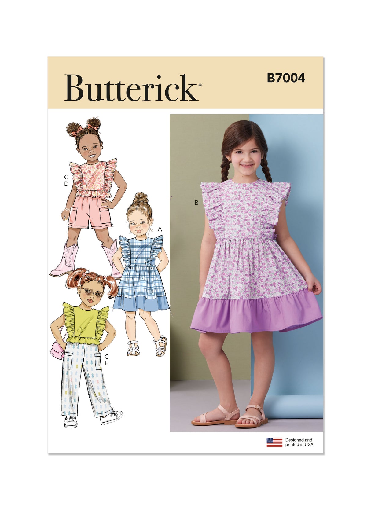 Patron Butterick n°7004 - Robes, haut, shorts et pantalons pour enfants