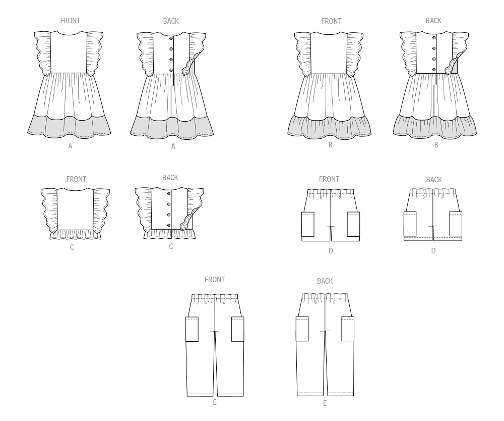 Patron Butterick n°7004 - Robes, haut, shorts et pantalons pour enfants