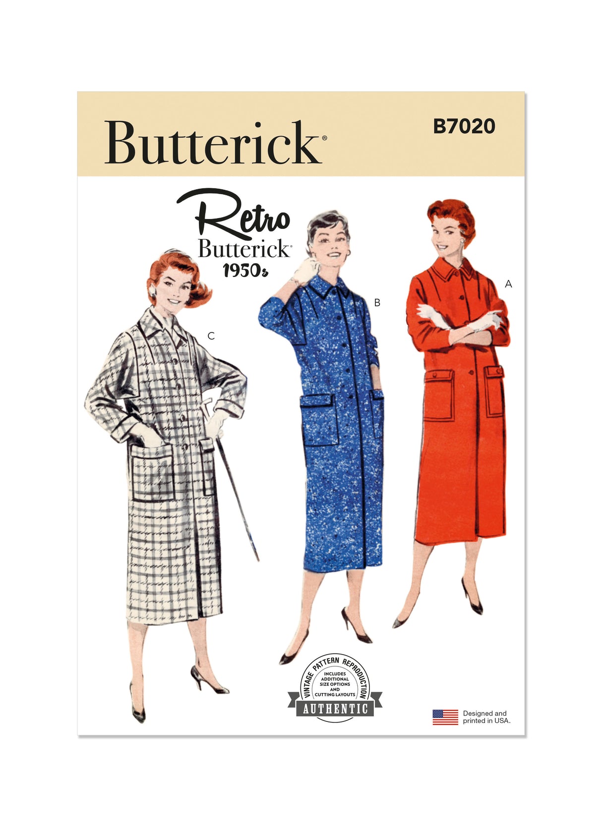 Patron Butterick n°7020 – Manteau vintage des années 1950