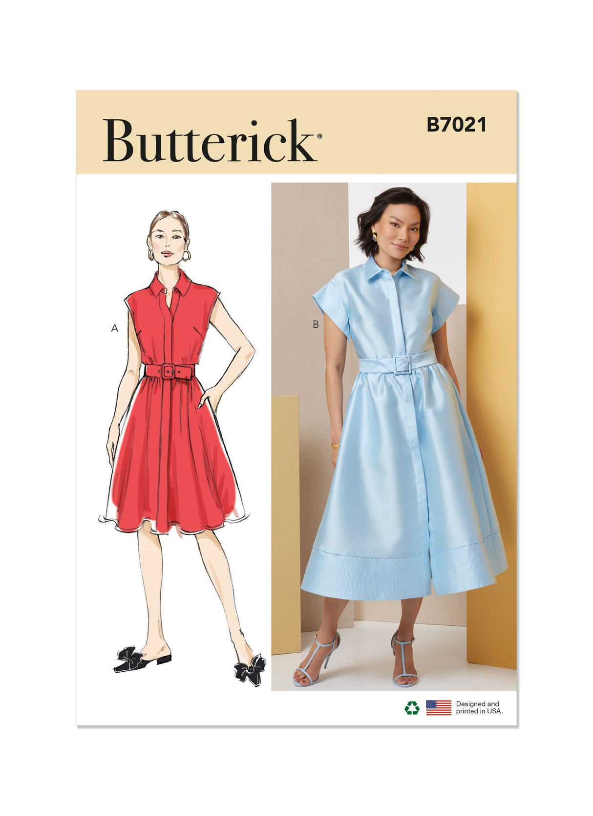 Patron Butterick n°7021 – Robe trapèze à col pointu et poches
