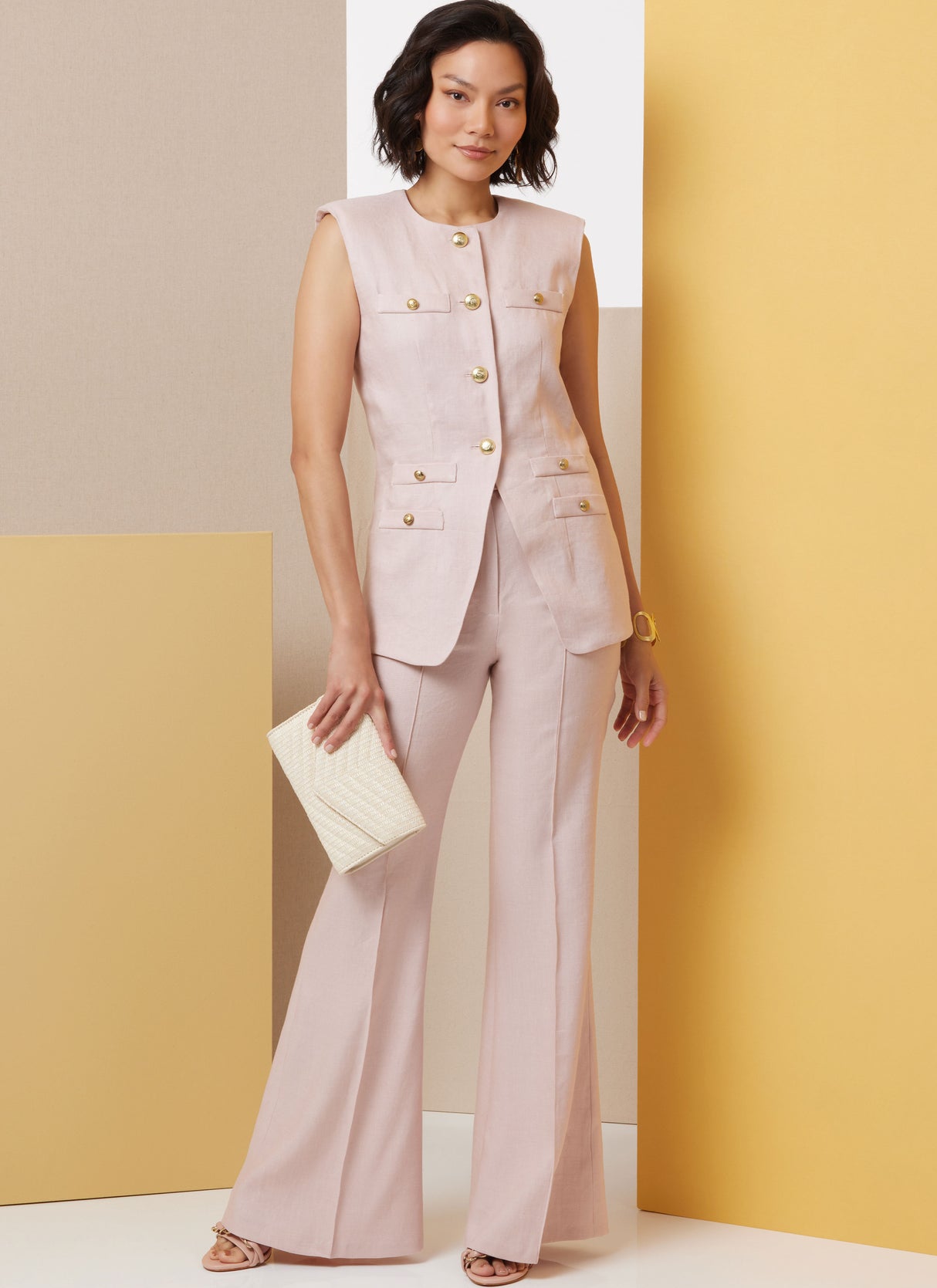 Patron Butterick n°7027 – Gilet doublé et pantalon flare taille haute