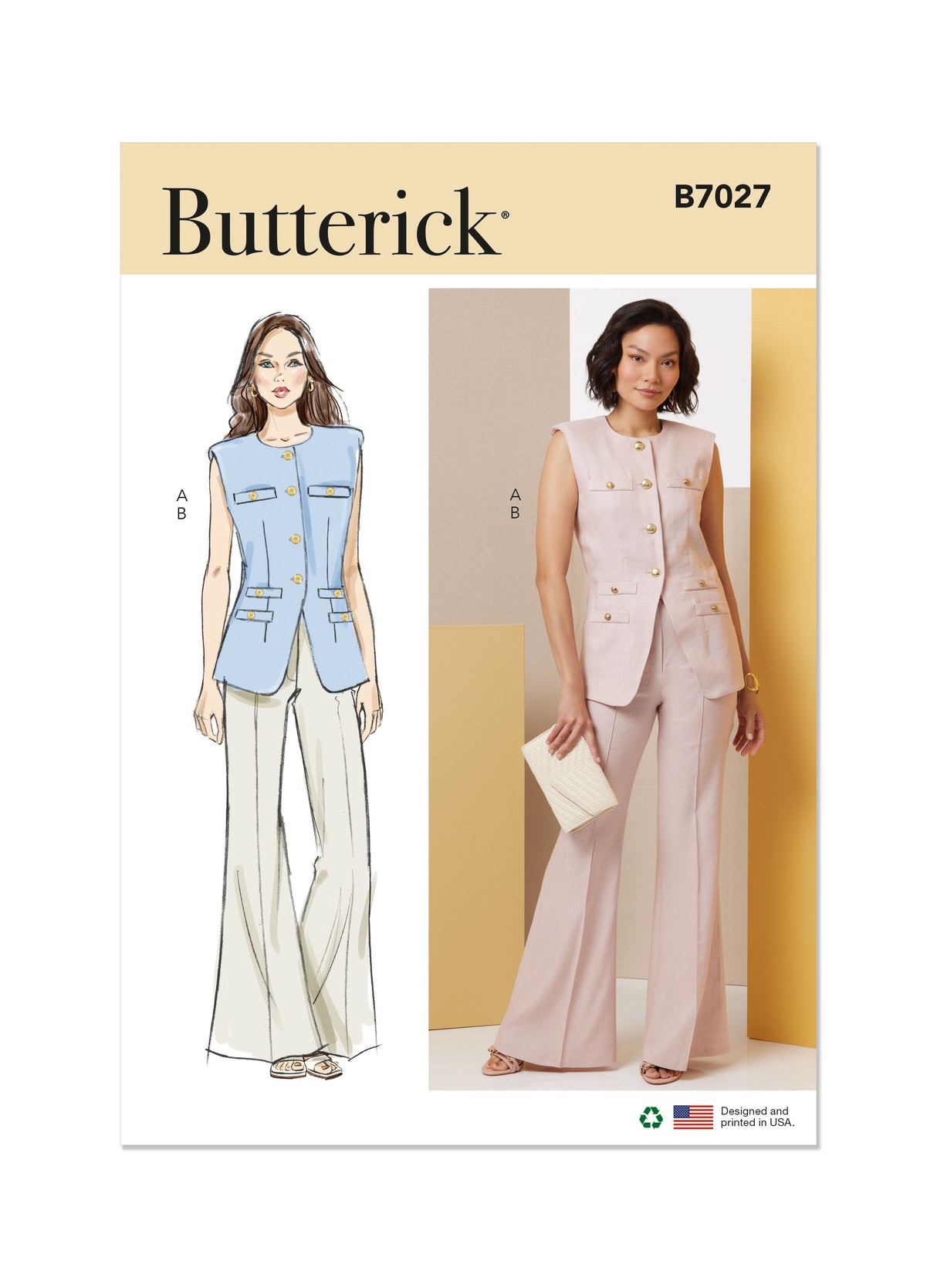 Patron Butterick n°7027 – Gilet doublé et pantalon flare taille haute