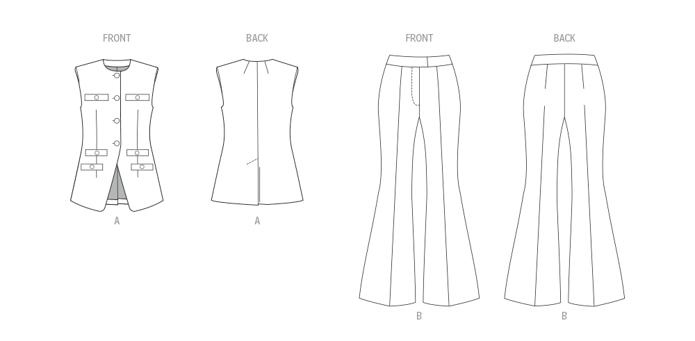 Patron Butterick n°7027 – Gilet doublé et pantalon flare taille haute