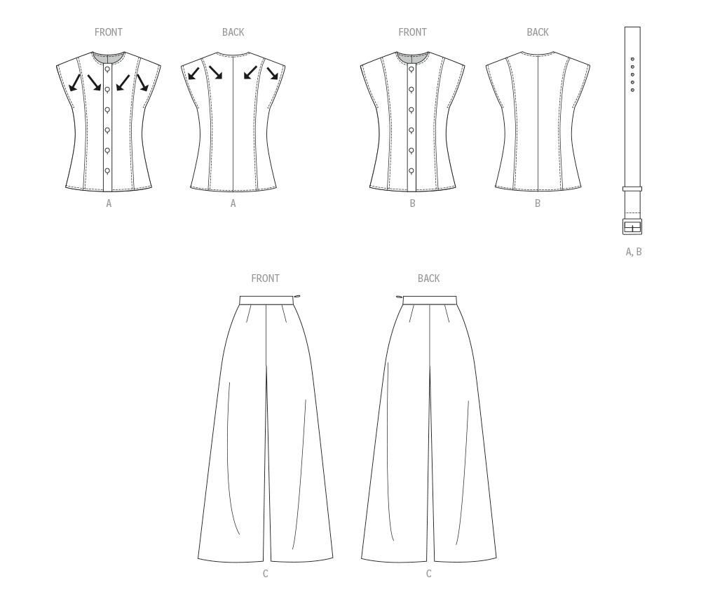 Patron Butterick n°7028 – Top ceinturé & pantalon large
