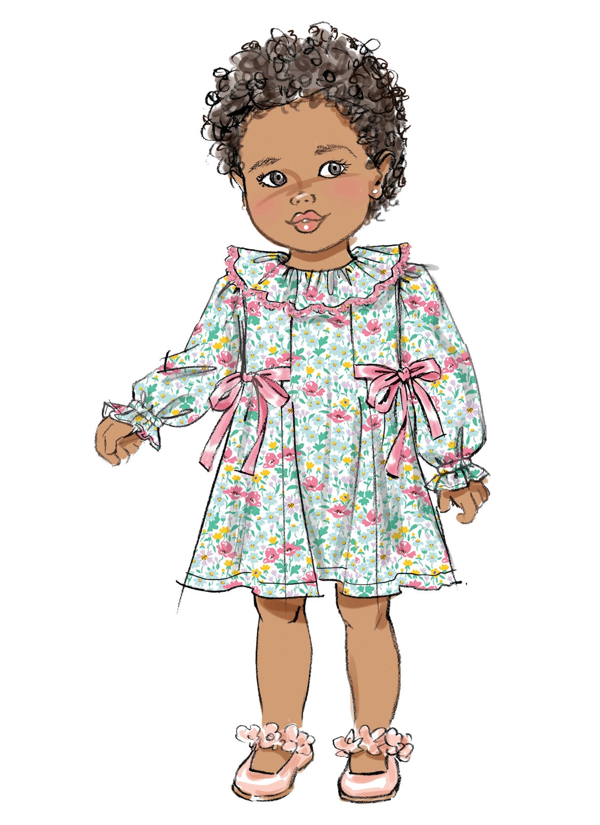 Patron Butterick n°7032 – Robe bébé col pétale & manches