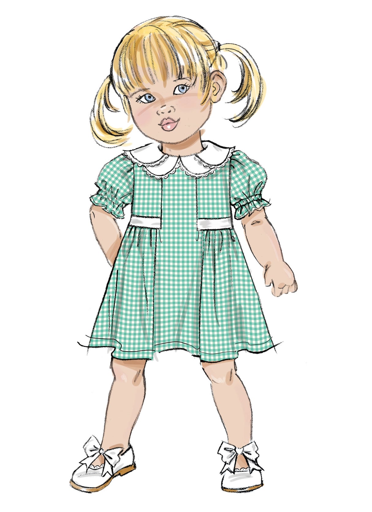 Patron Butterick n°7032 – Robe bébé col pétale & manches