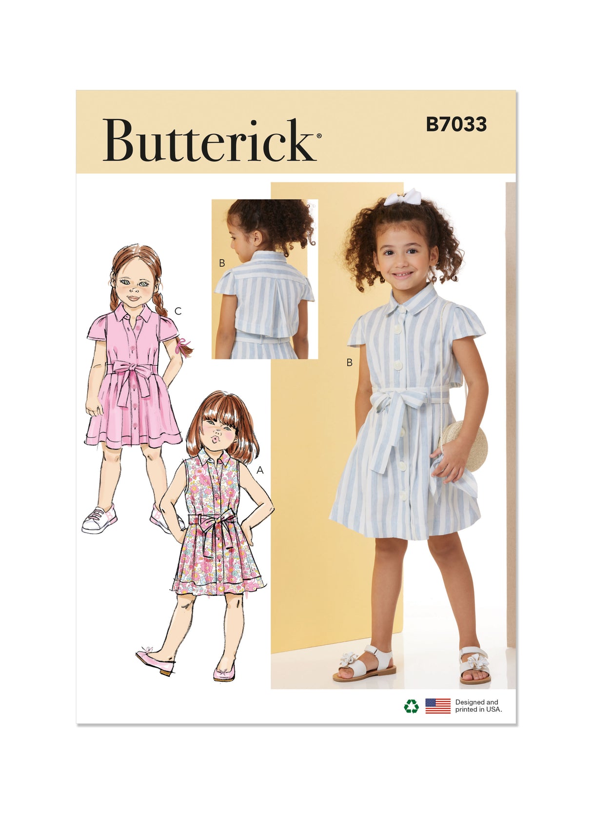 Patron Butterick n°7033 – Robe enfant boutonnée et ceinture
