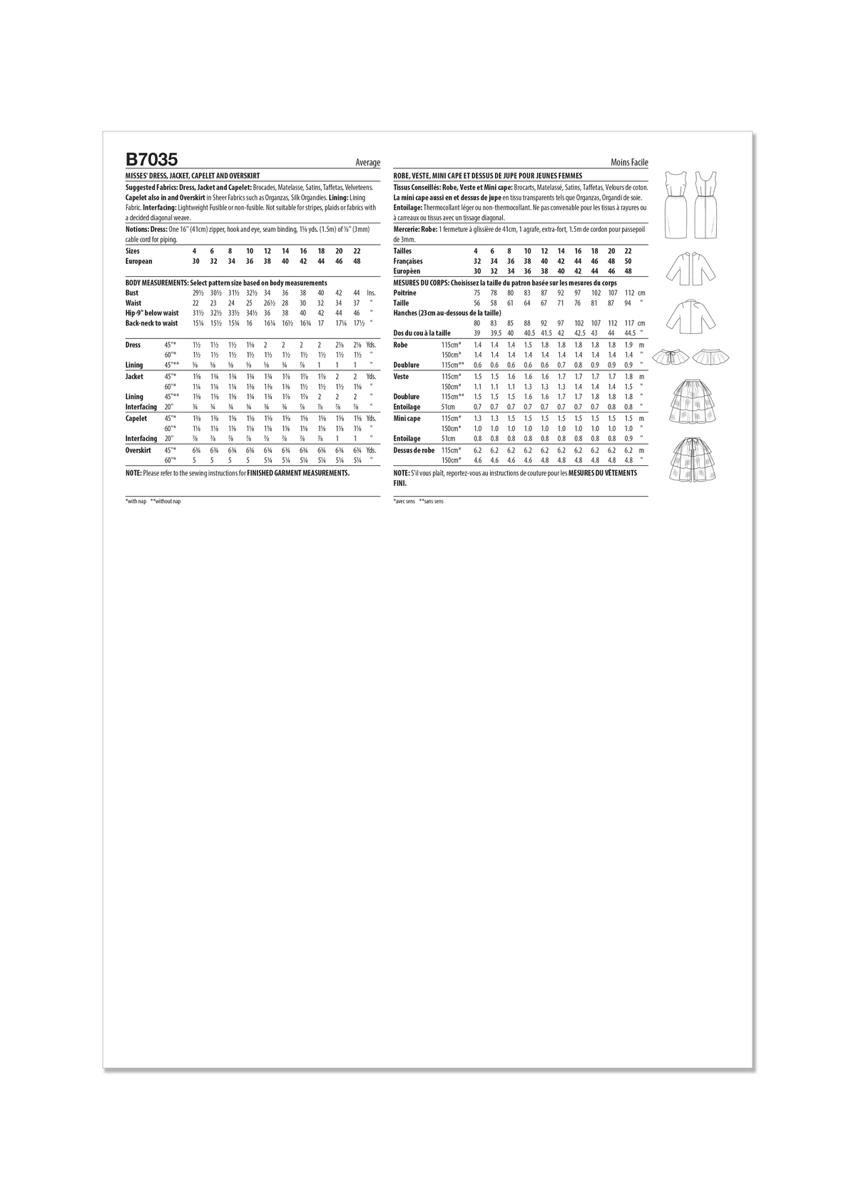Patron Butterick n°7035 – Robe fourreau, veste et cape à volants