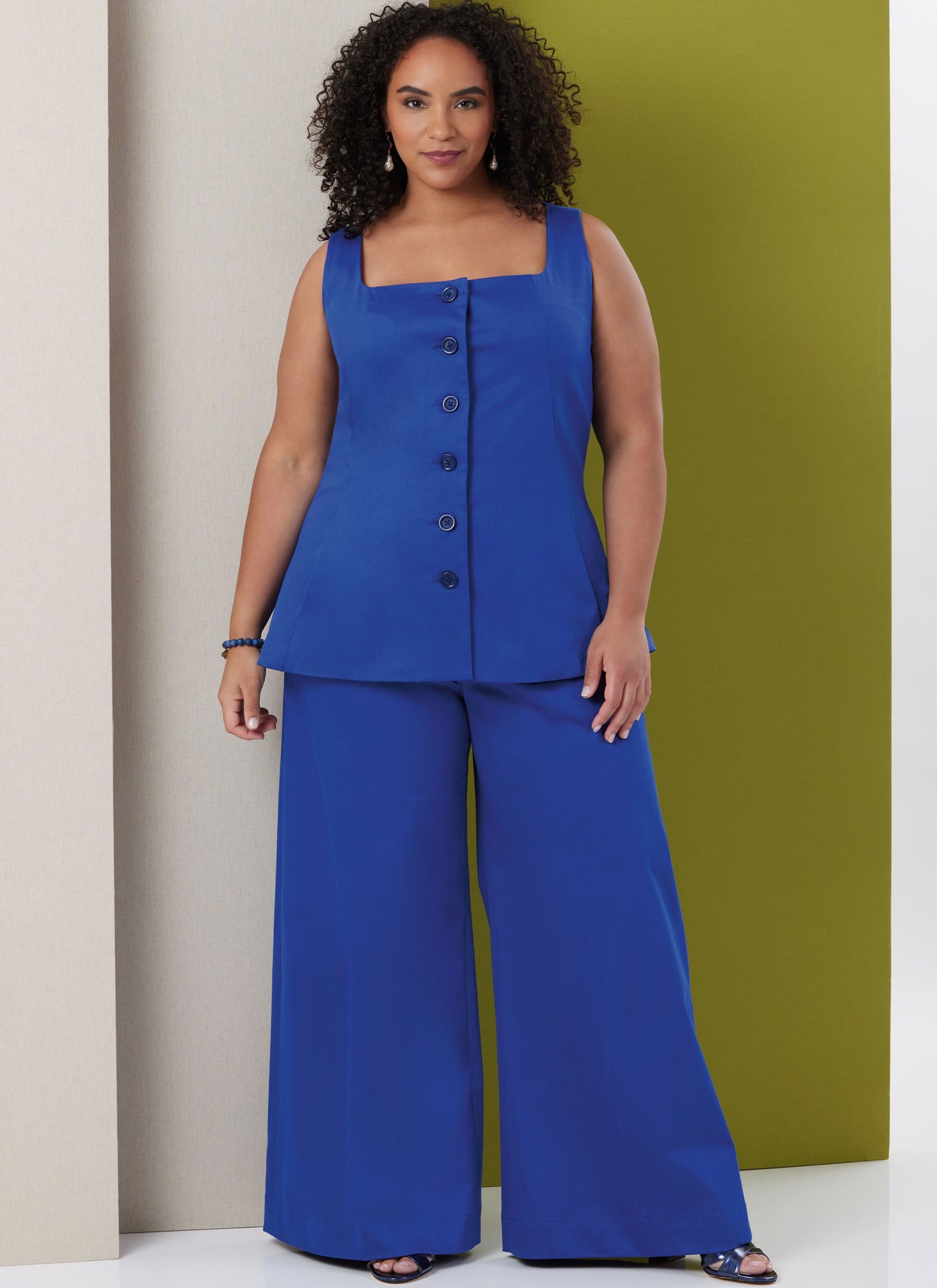 Patron Butterick n°7046 – Top boutonné & pantalon large