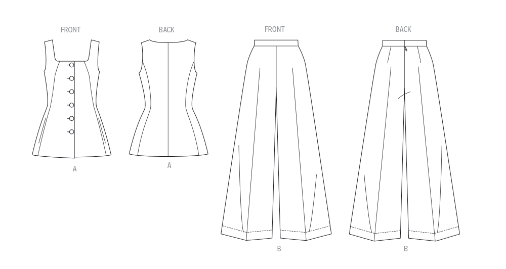 Patron Butterick n°7046 – Top boutonné & pantalon large