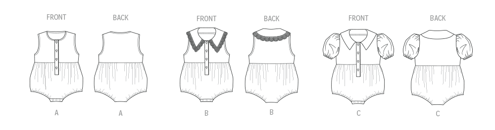 Patron Butterick n°7048 – Romper bébé boutonné