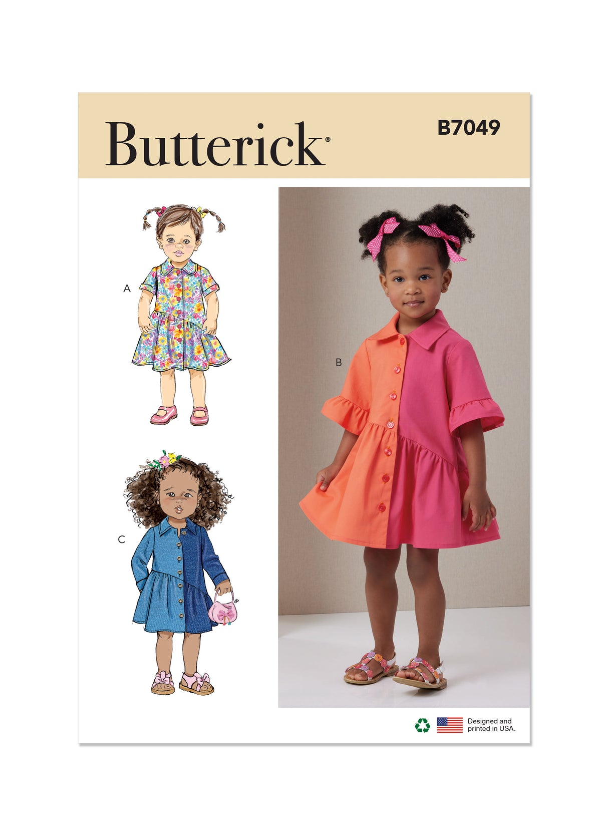 Patron Butterick n°7049 – Robe-tunique bébé à manches