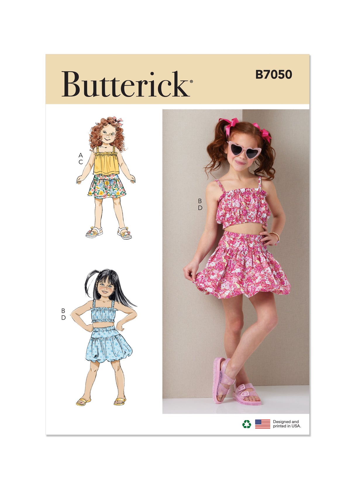 Patron Butterick n°7050 – Ensemble top et jupe enfant