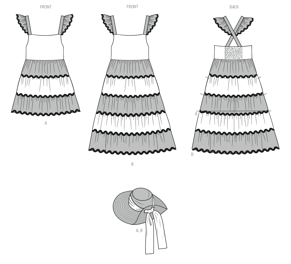 Patron Butterick n°7051 – Robe à étages et chapeau