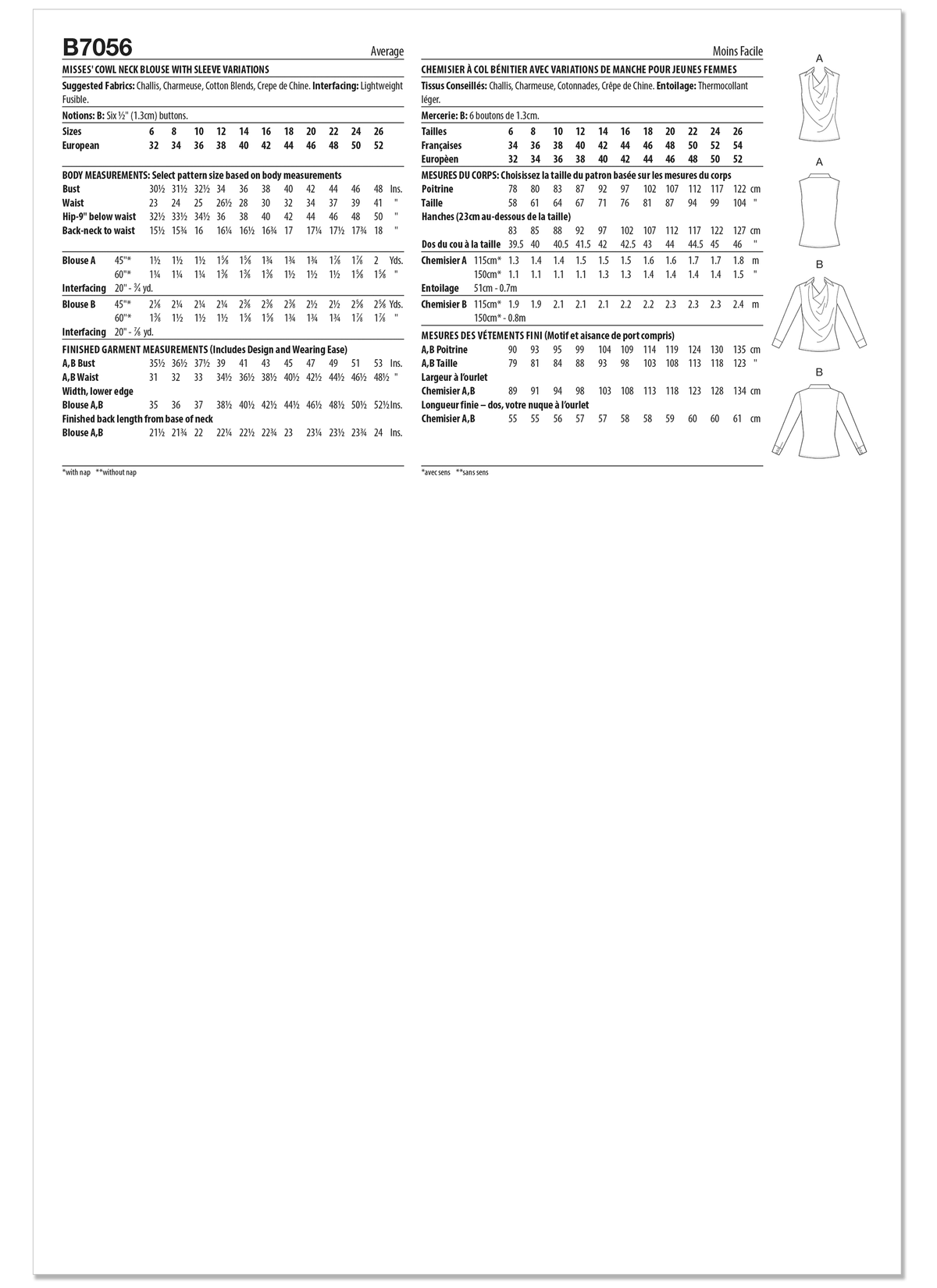 Patron Butterick n°7056 – Blouse cintrée à encolure drapée