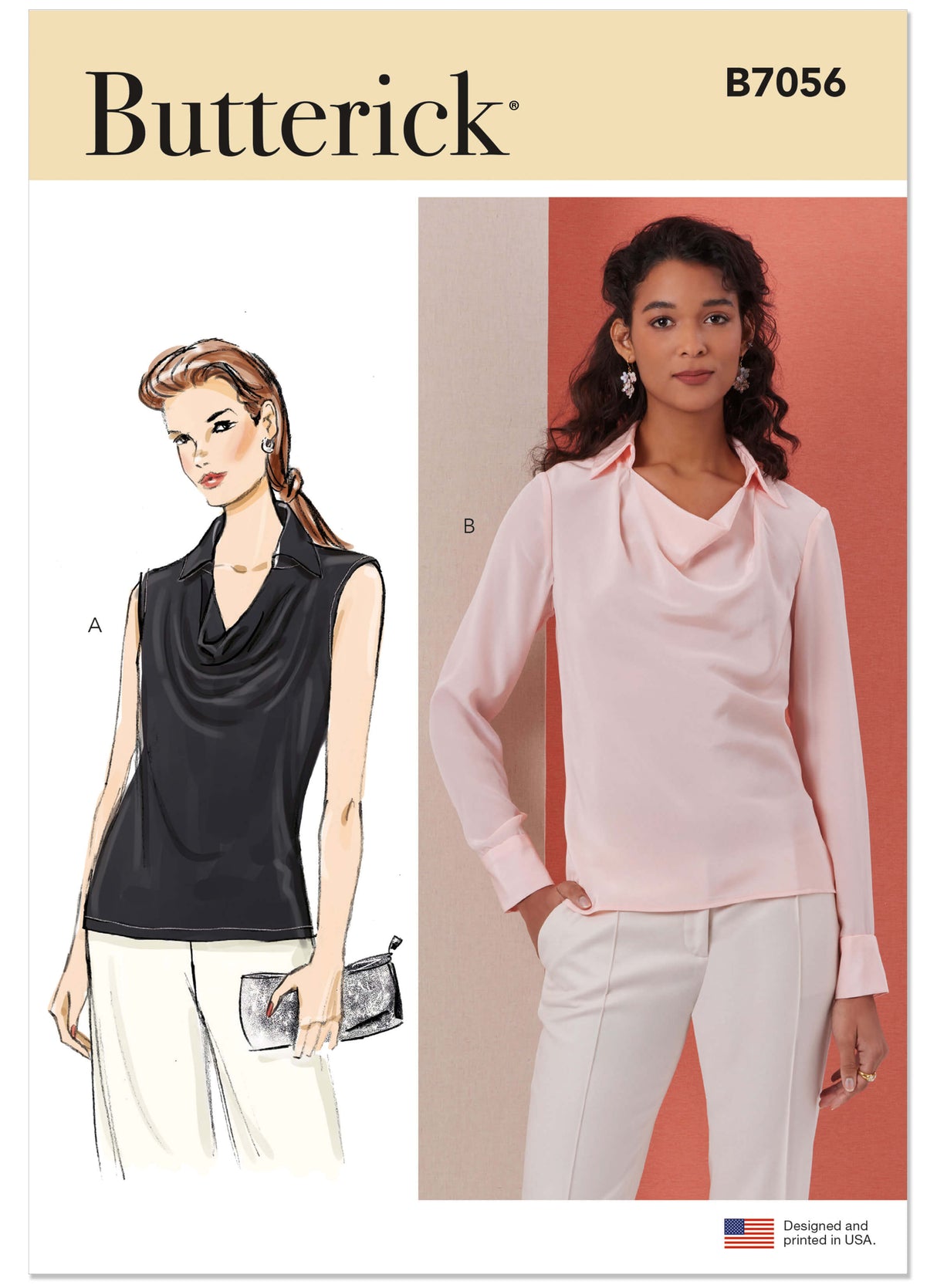Patron Butterick n°7056 – Blouse cintrée à encolure drapée