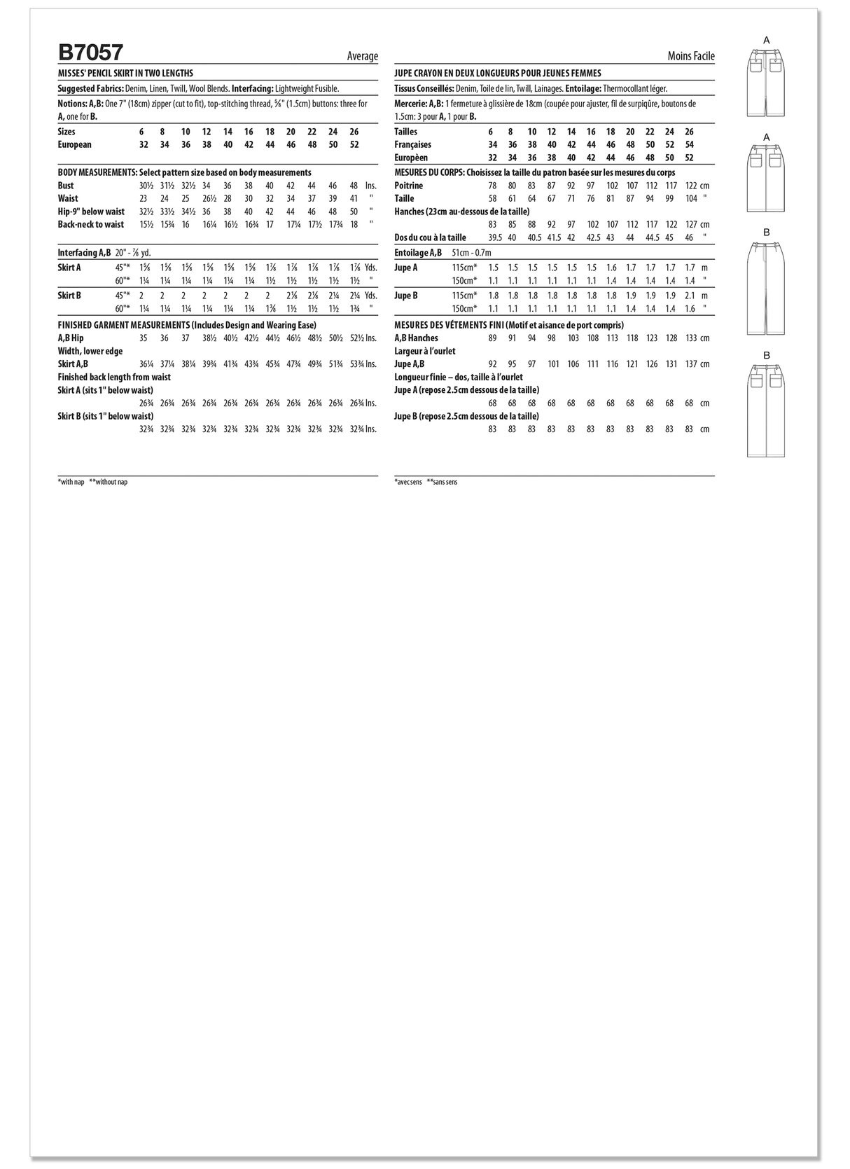 Patron Butterick n°7057 – Jupe crayon en deux longueurs