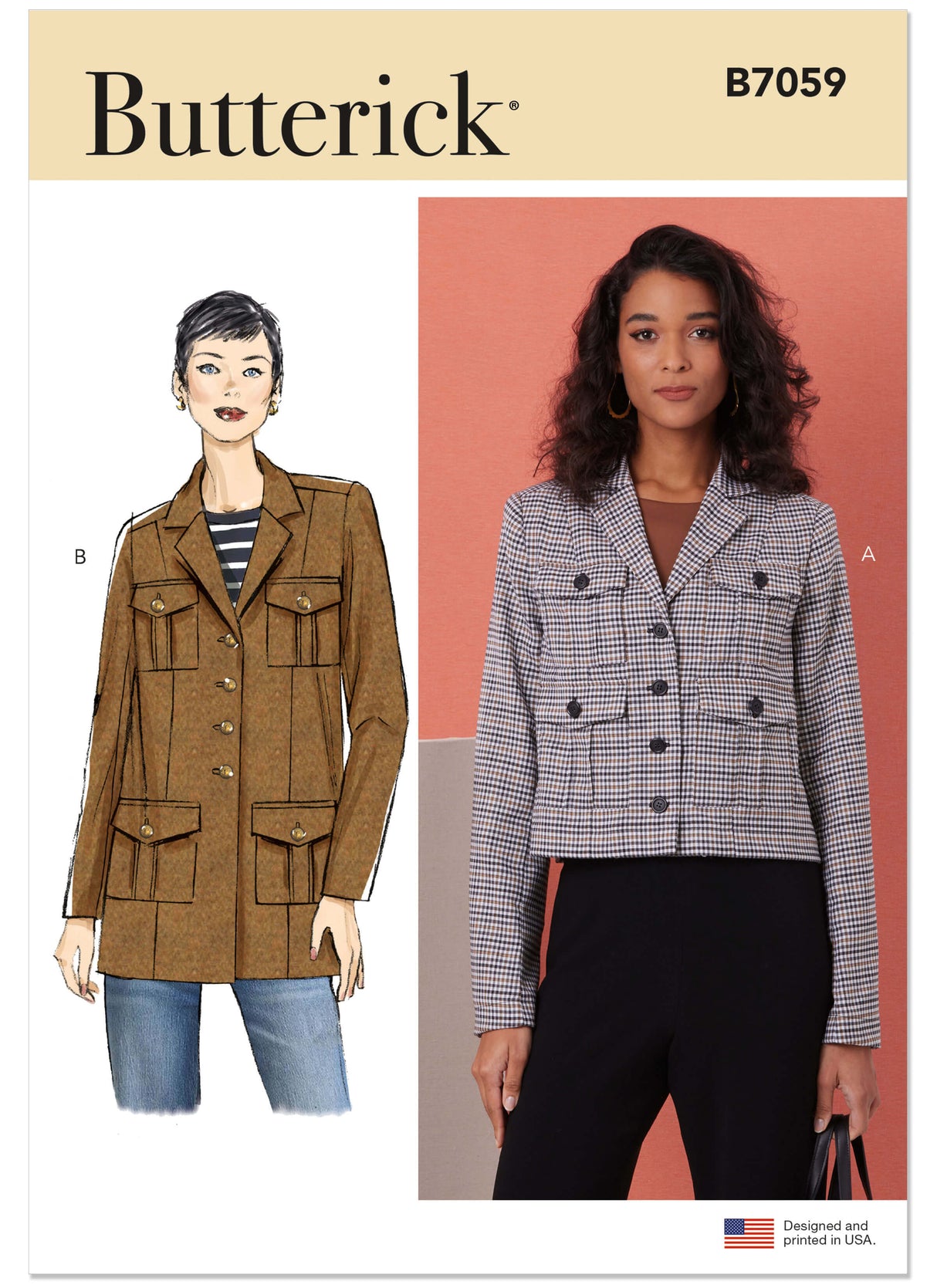 Patron Butterick n°7059 – Veste semi-cintrée en deux longueurs