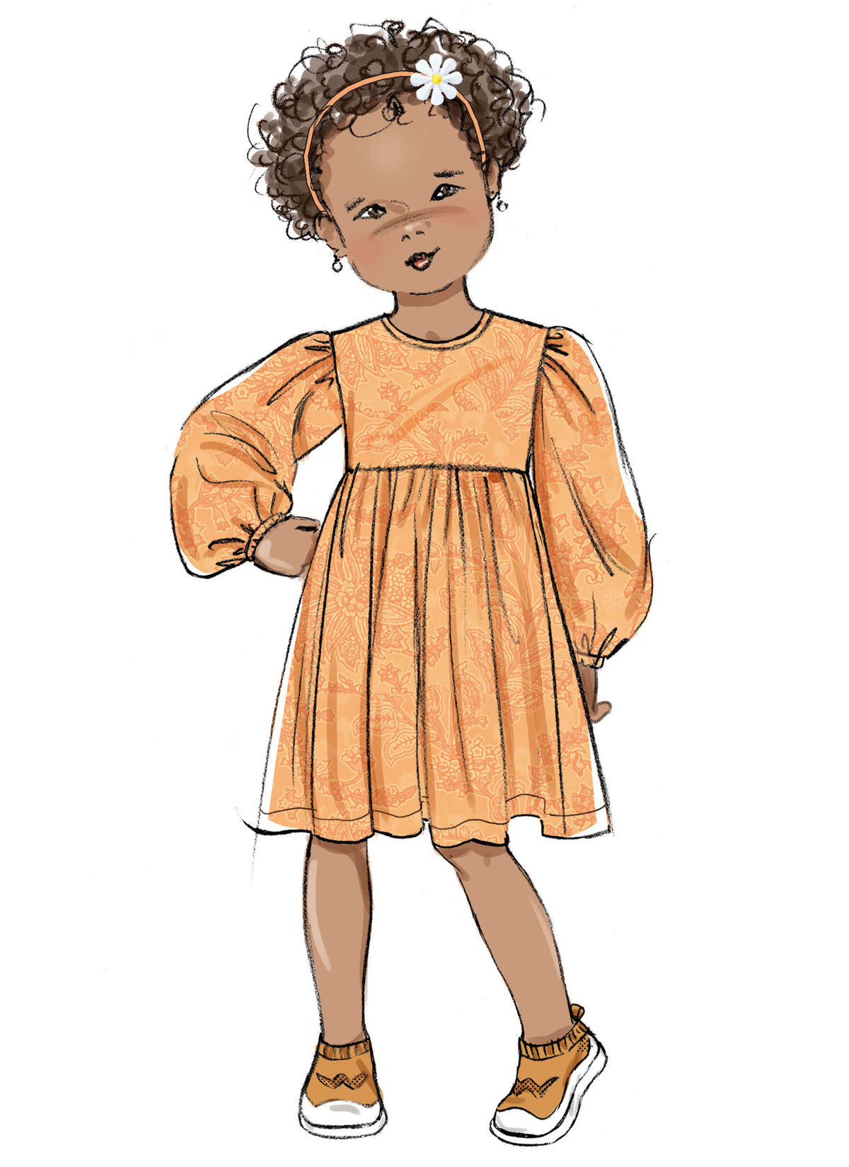 Patron Butterick n°7069 – Robe froncée à manches ballon pour enfant