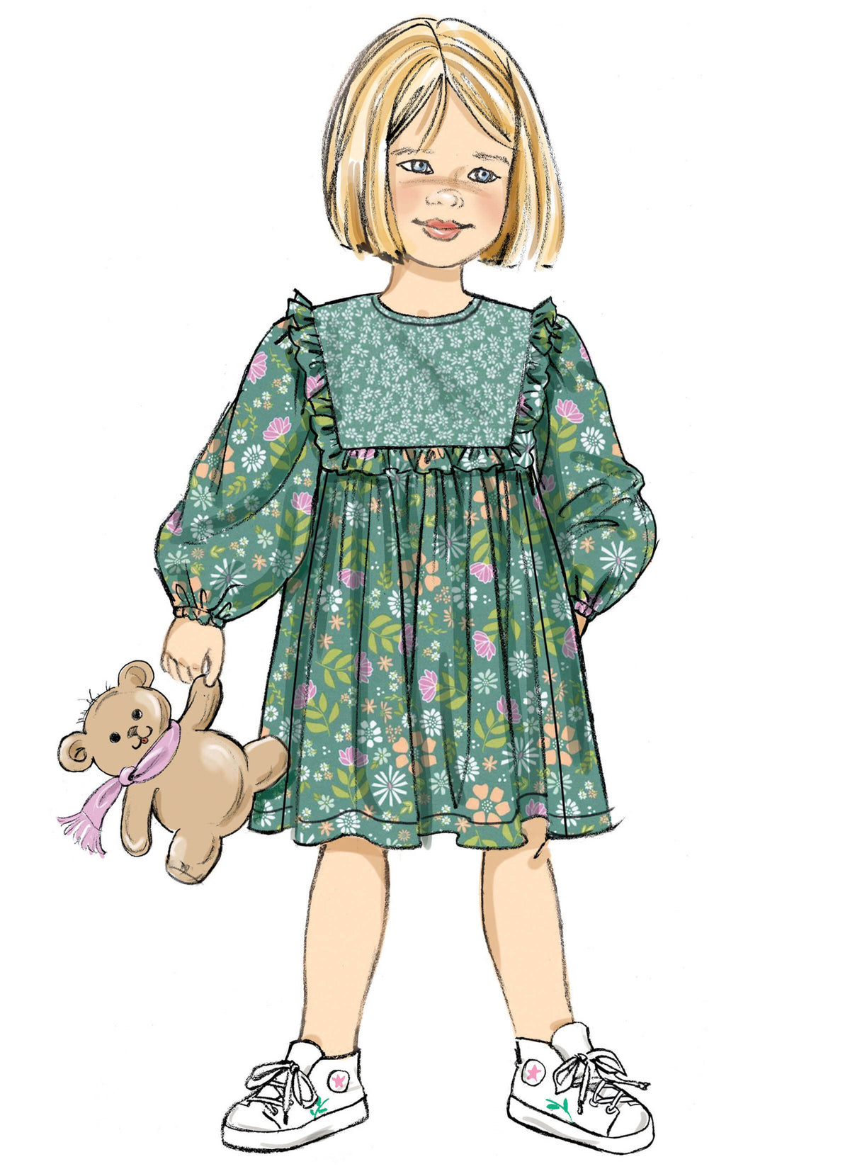 Patron Butterick n°7069 – Robe froncée à manches ballon pour enfant