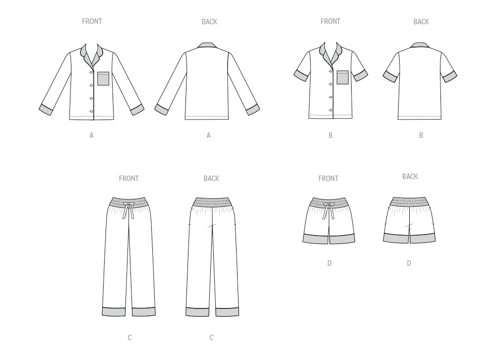 Patron Butterick n°7083 – Pyjama chemise, pantalon et short