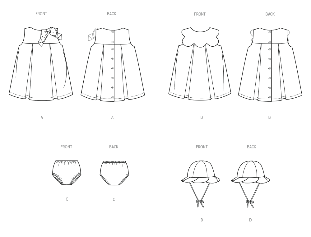 Patron Butterick n°7086 – Robe, culotte et bonnet pour tout-petit