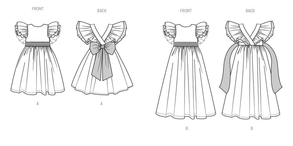 Patron Butterick n°7088 – Robe enfant à volants et nœud dos