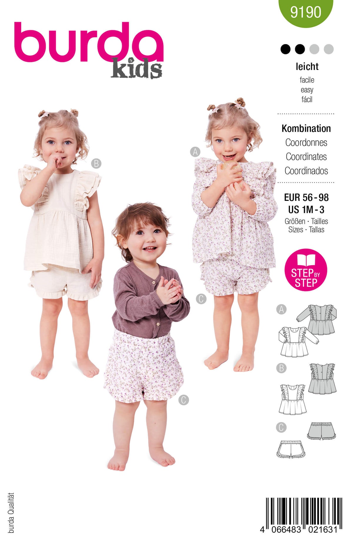 Patron Burda 9190 – Ensemble bébé haut, tunique et short