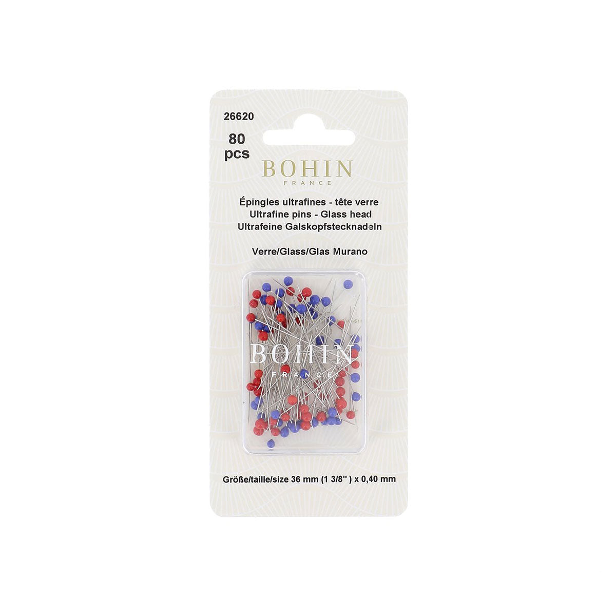 Épingles ultra-fines à tête de verre de Murano Bohin - Assortiment de 80