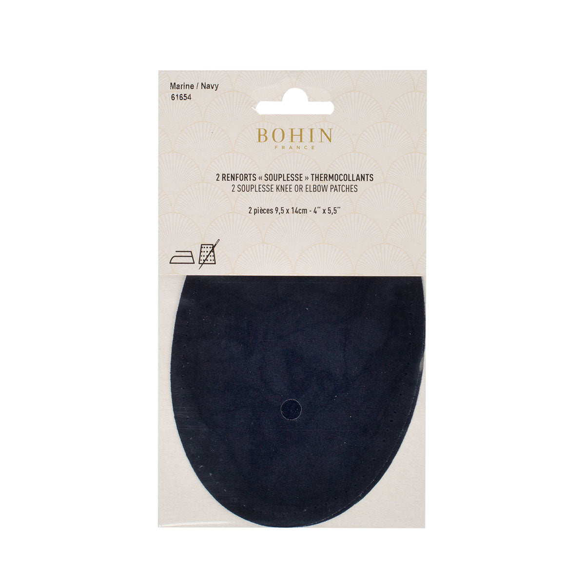Coudières / Genouillères thermocollantes en suédine BOHIN – 9,5 x 14 cm – Bleu marine