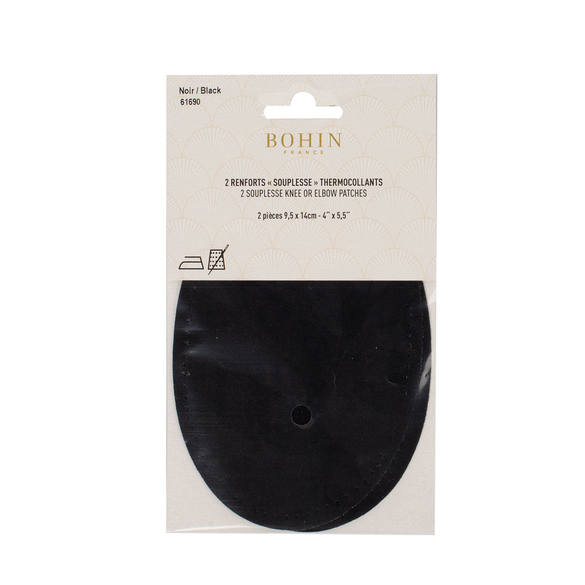 Coudières/Genouillères thermocollantes en suédine noire BOHIN – 9,5 x 14 cm