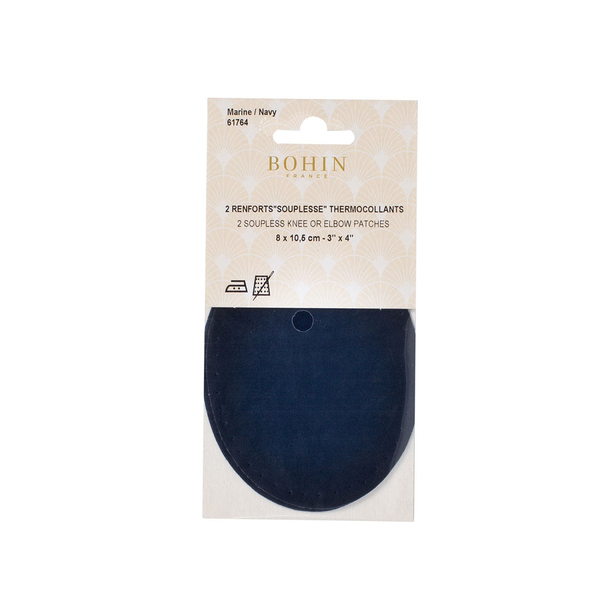 Coudières/Genouillères thermocollantes en suédine marine BOHIN – 8 x 10,5 cm