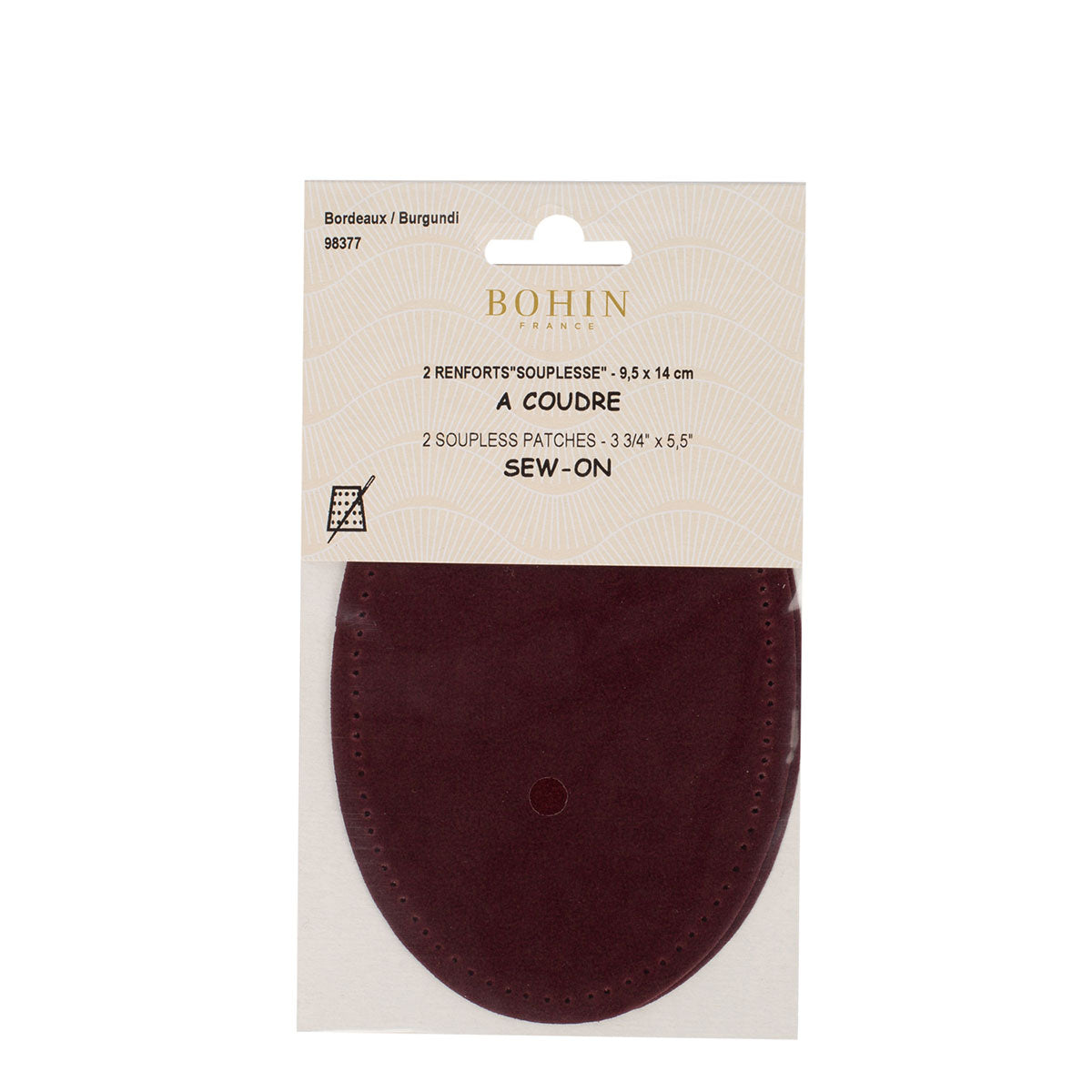 Renforts coudes et genoux imitation daim bordeaux à coudre BOHIN – 9,5 x 14 cm