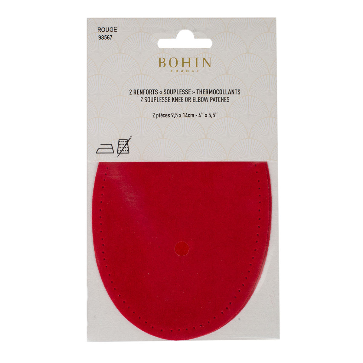 Coudières/Genouillères thermocollantes en suédine rouge BOHIN – 9,5 x 14 cm