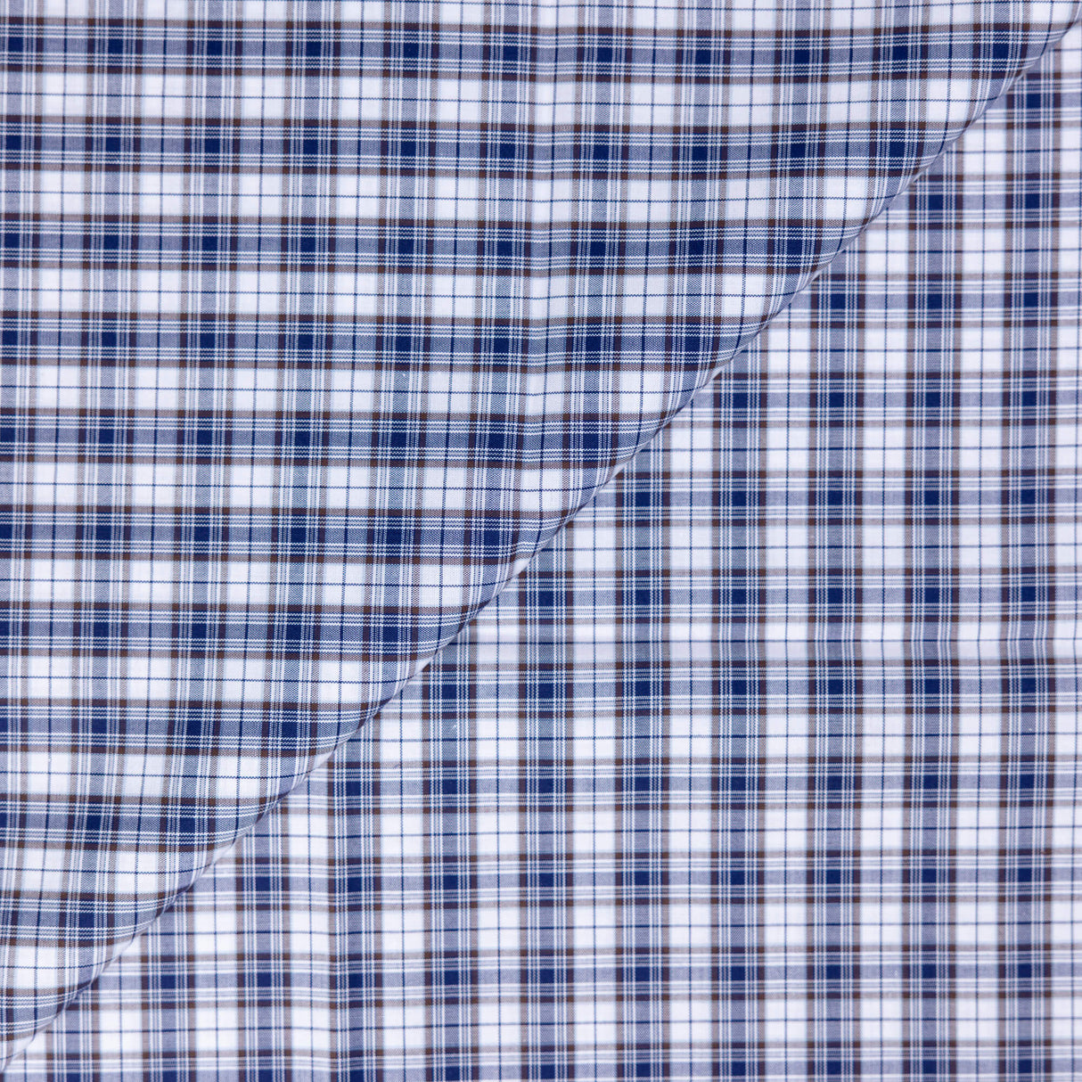 Popeline 100% coton – Carreaux bleu et marron