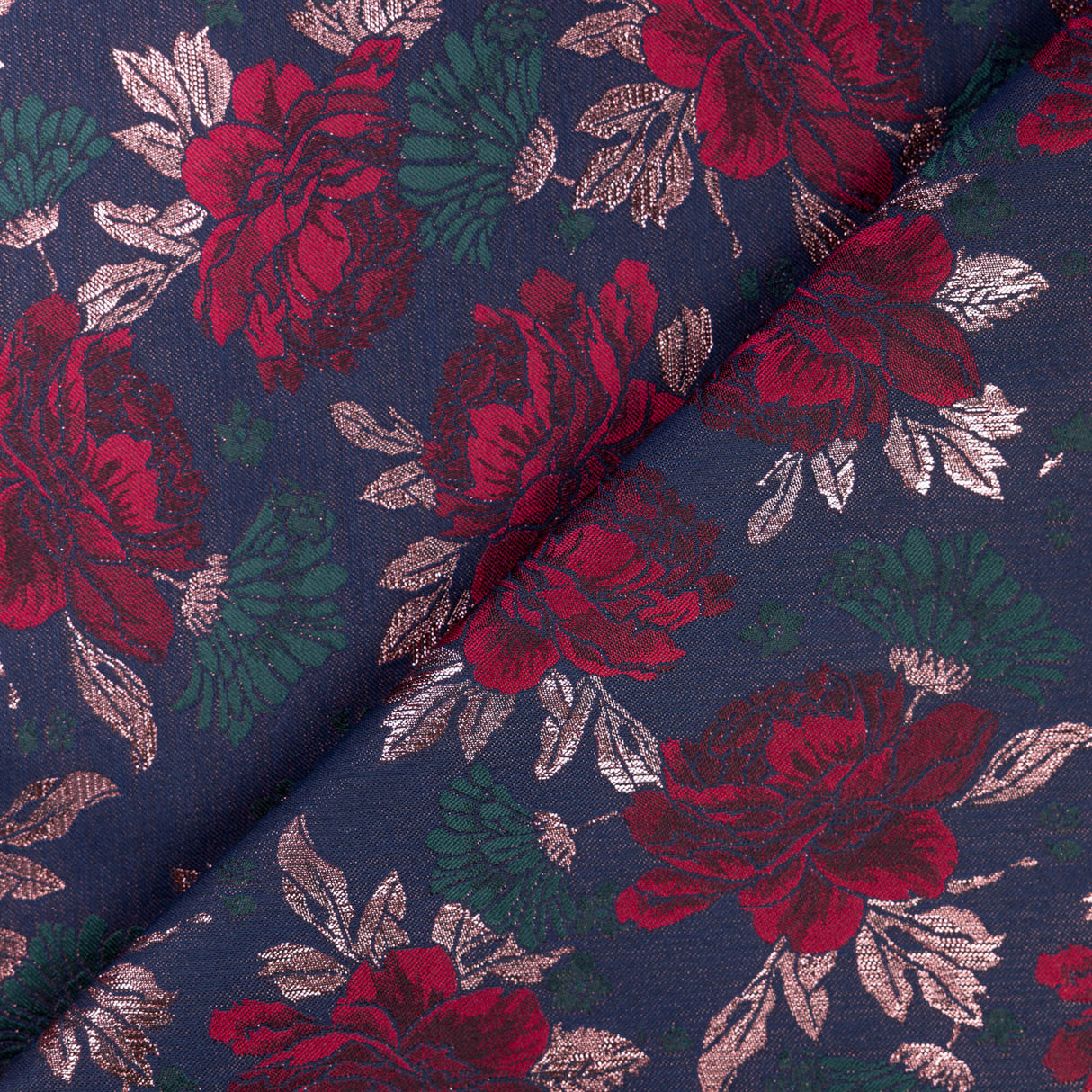 Jacquard - Floral roses rouges fond marine